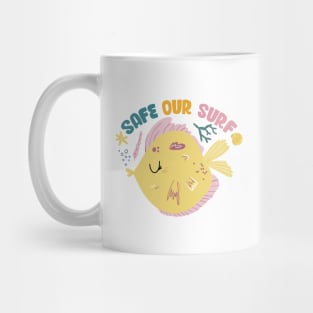 Safe our Surf quote with cute sea animal fish, starfish, coral and shell Mug